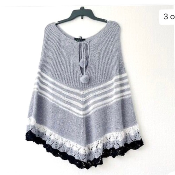 Vertigo Paris Sweaters - NWT Vertigo grey, white and black striped ribbon knit poncho